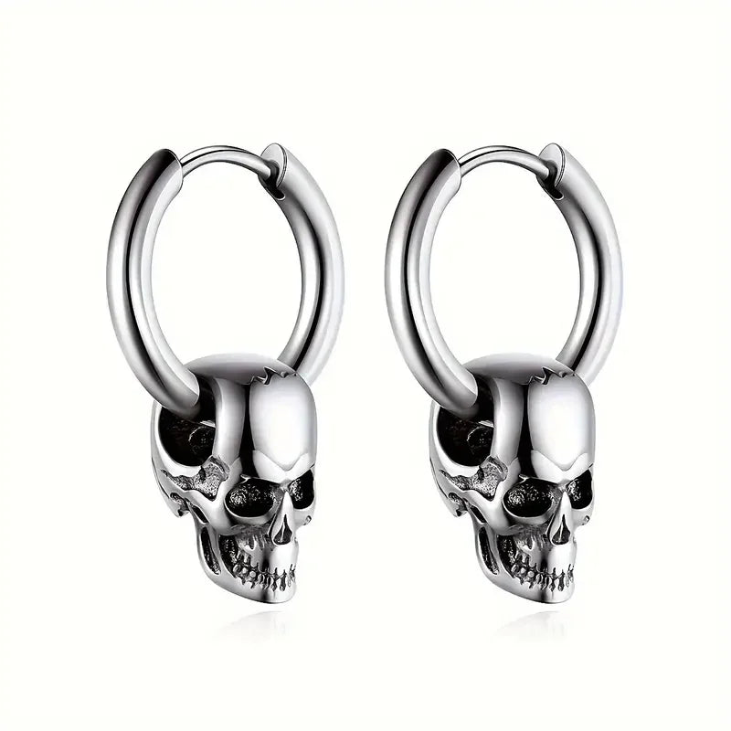 Pendientes Colgantes Calavera para Hombre plata