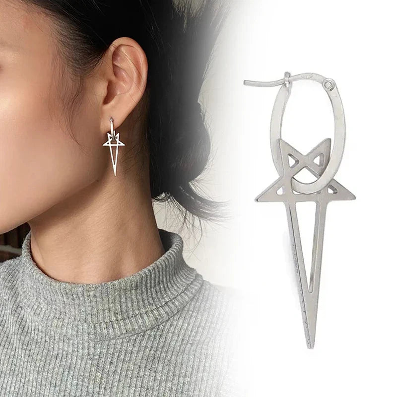 Pendientes Largos de Pentáculo Brujería Wicca Mujer