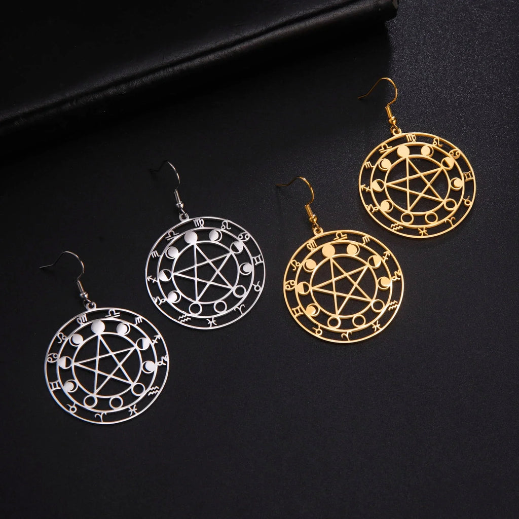 Pendientes Colgantes Pentáculo Brujería Wicca Mujer oro