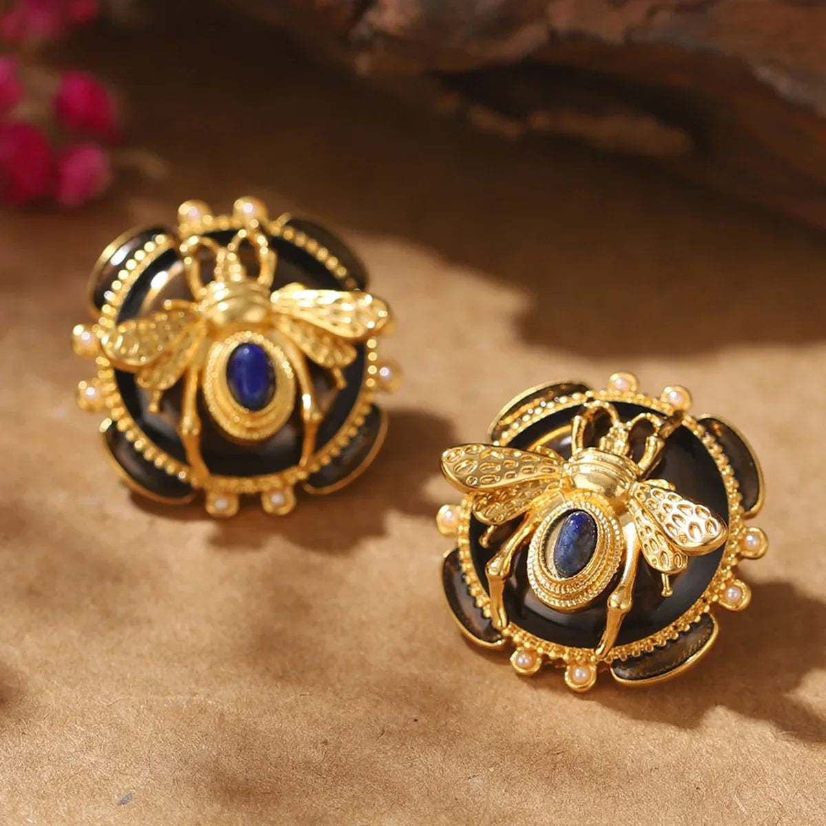 Boucles d'oreilles rondes abeille