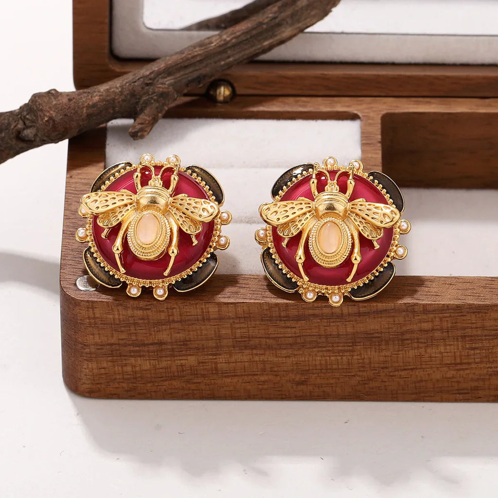 Boucles d'oreilles rondes abeille