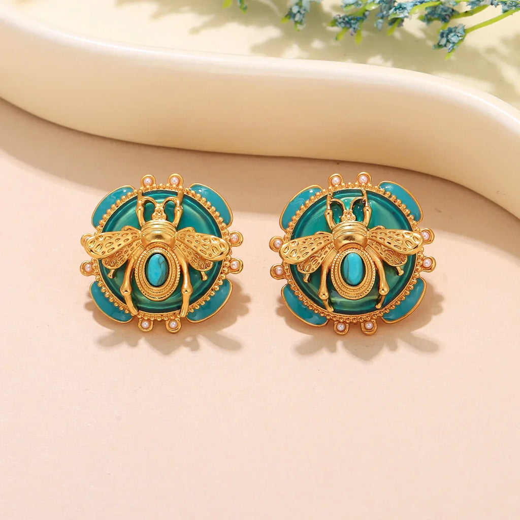 Boucles d'oreilles rondes abeille