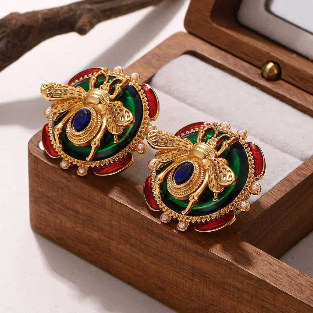 Boucles d'oreilles rondes abeille