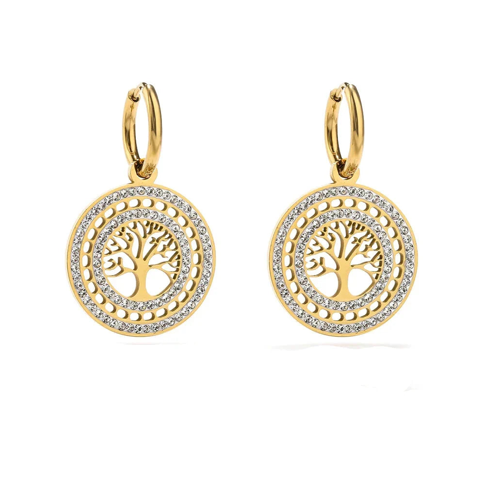Pendientes Colgantes Redondos Árbol de la Vida oro