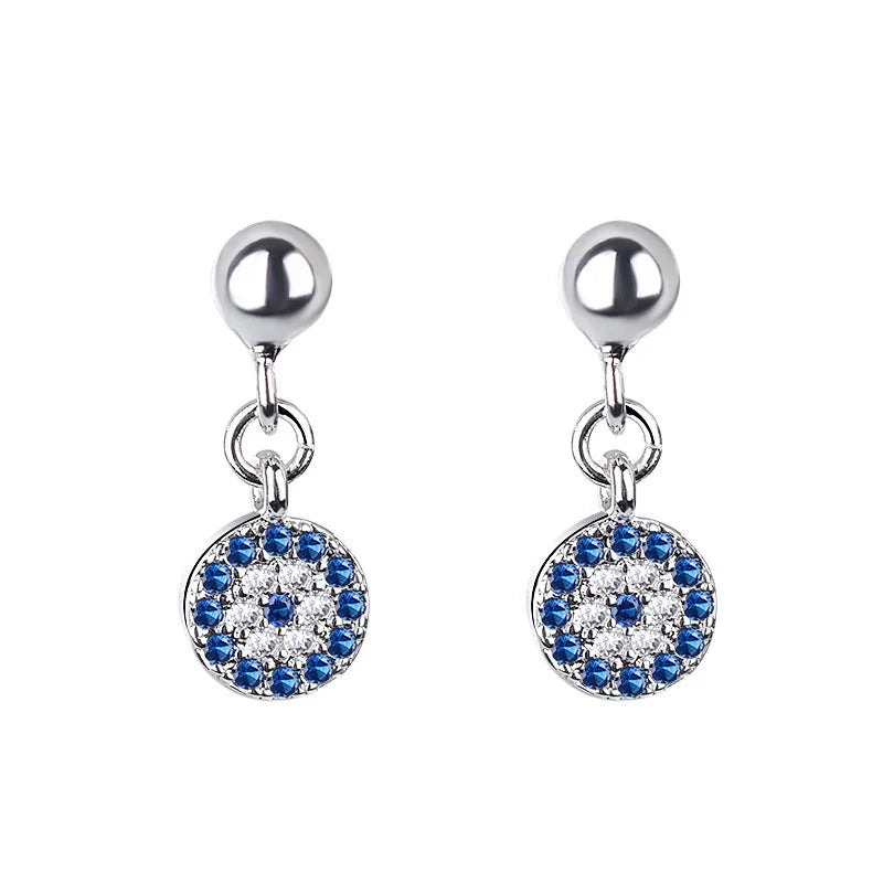 Pendientes Redondos Ojo Turco Azul de Cristal