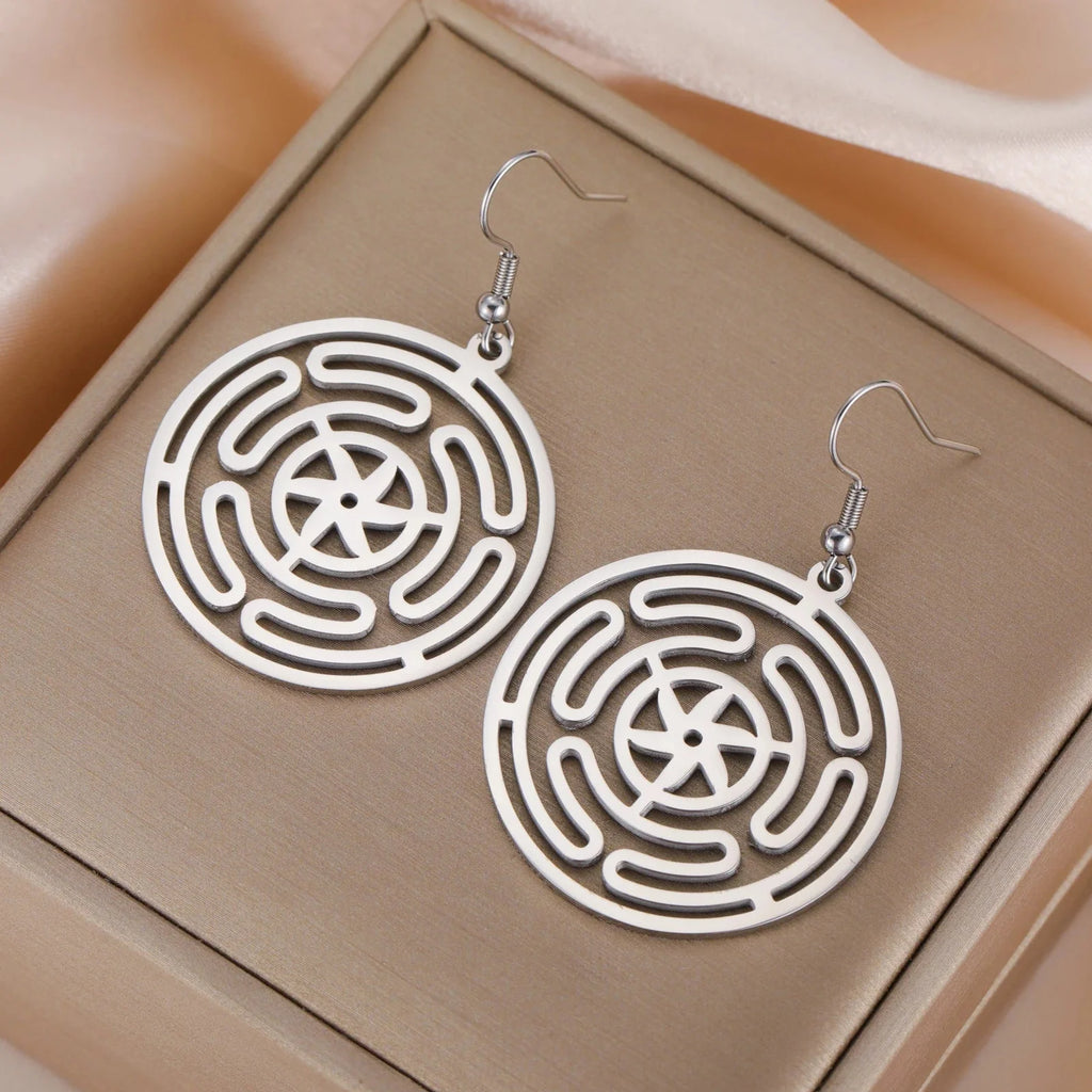 Pendientes Colgantes Rueda de Hécate Strophalos para Mujer plata