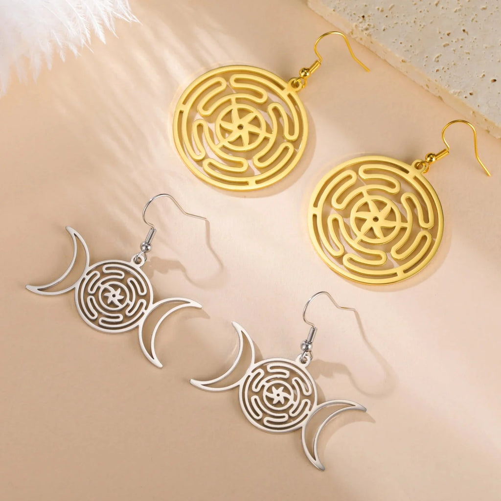 Pendientes Colgantes Rueda de Hécate Strophalos para Mujer oro