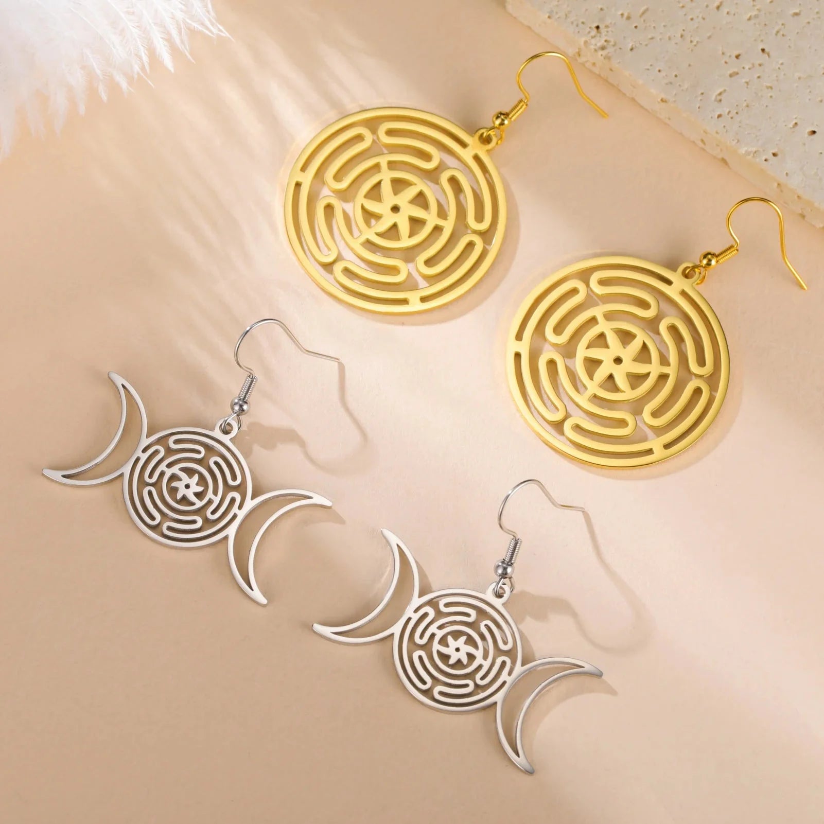 Pendientes Colgantes Rueda de Hécate Strophalos para Mujer oro
