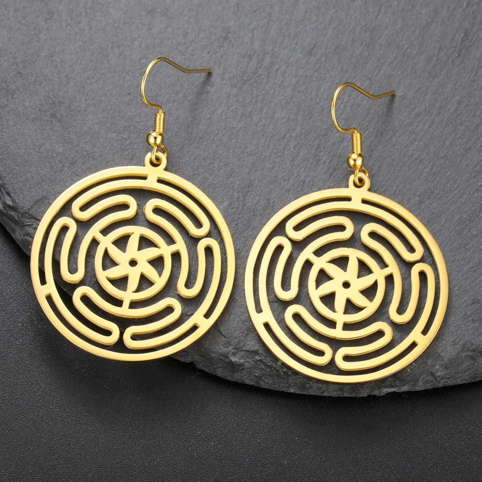 Pendientes Colgantes Rueda de Hécate Strophalos para Mujer oro