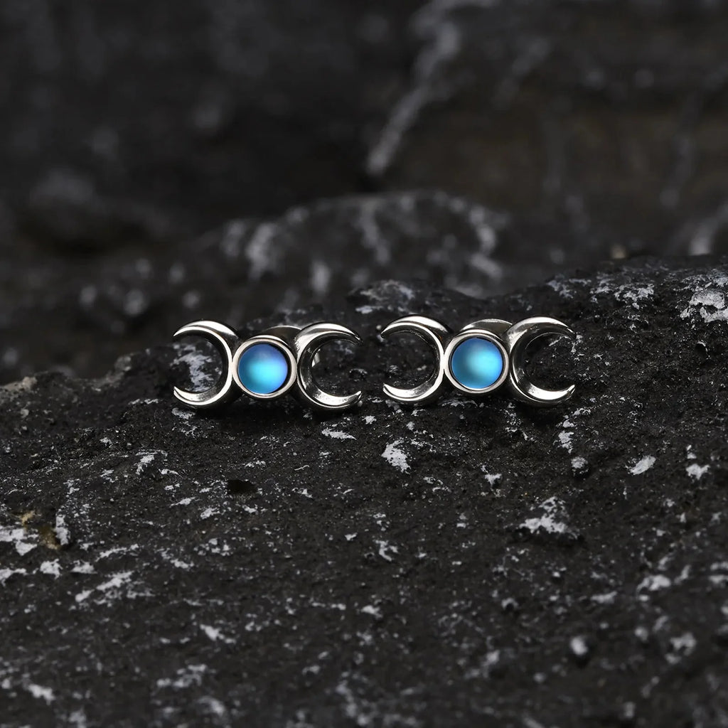 Pendientes de Botón Triple Luna Hechicería Wicca Mujer