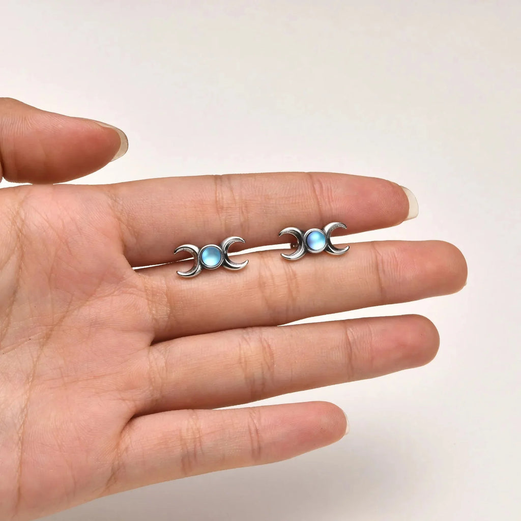 Pendientes de Botón Triple Luna Hechicería Wicca Mujer