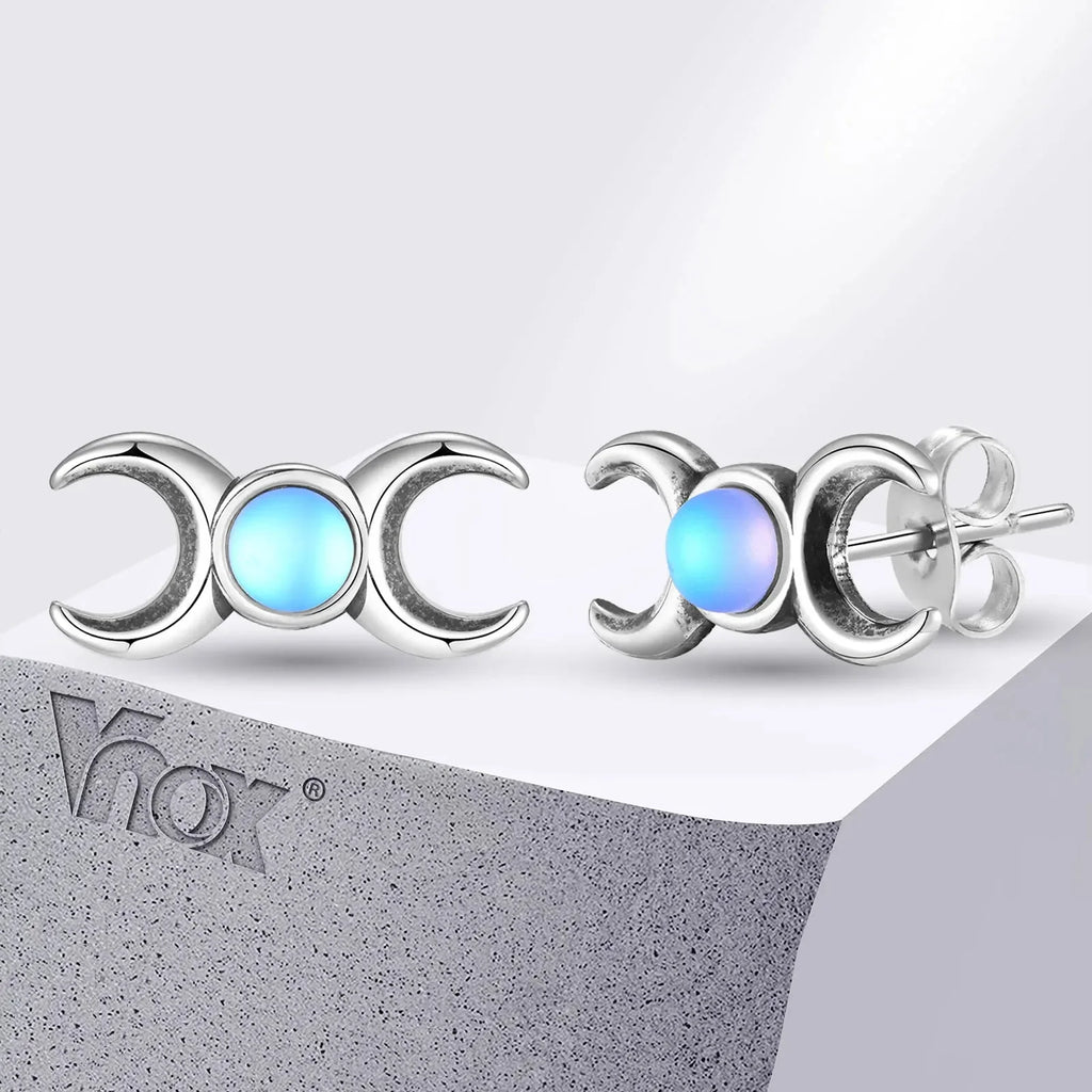 Pendientes de Botón Triple Luna Hechicería Wicca Mujer