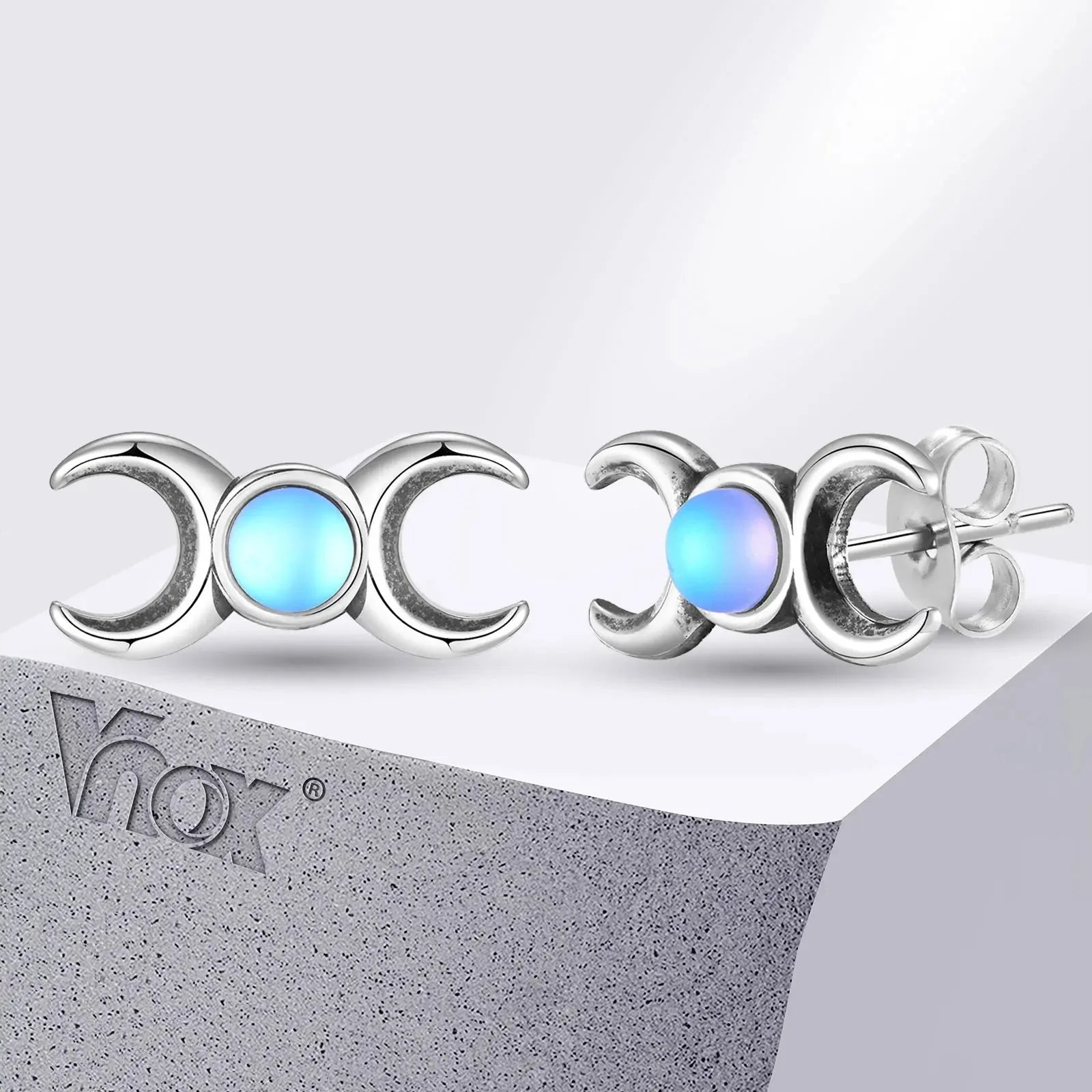 Pendientes de Botón Triple Luna Hechicería Wicca Mujer