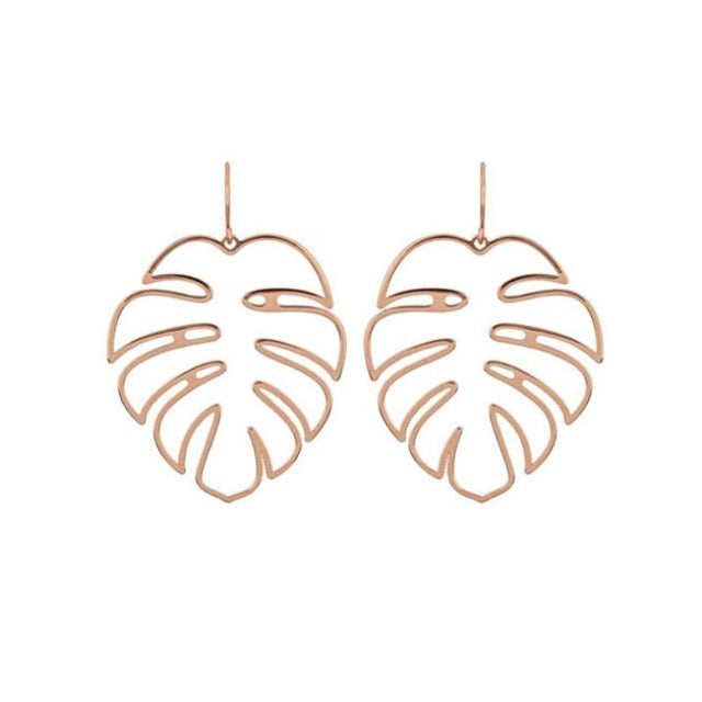 Pendientes Tropicales Hoja de Palma oro rosa
