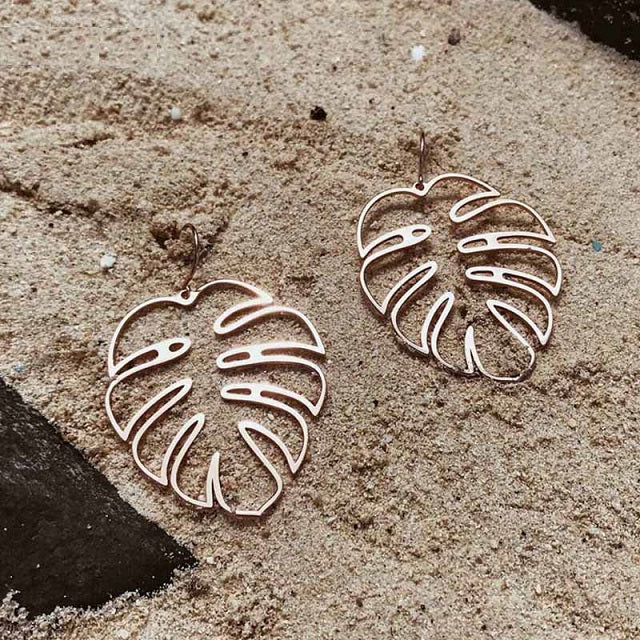 Pendientes Tropicales Hoja de Palma oro rosa