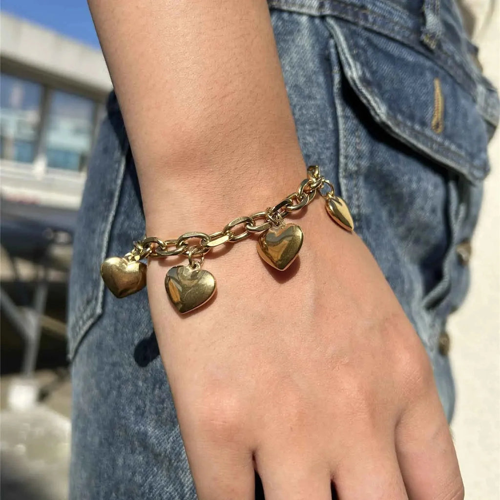 Pulsera 5 Corazones Gourmet Mujer oro