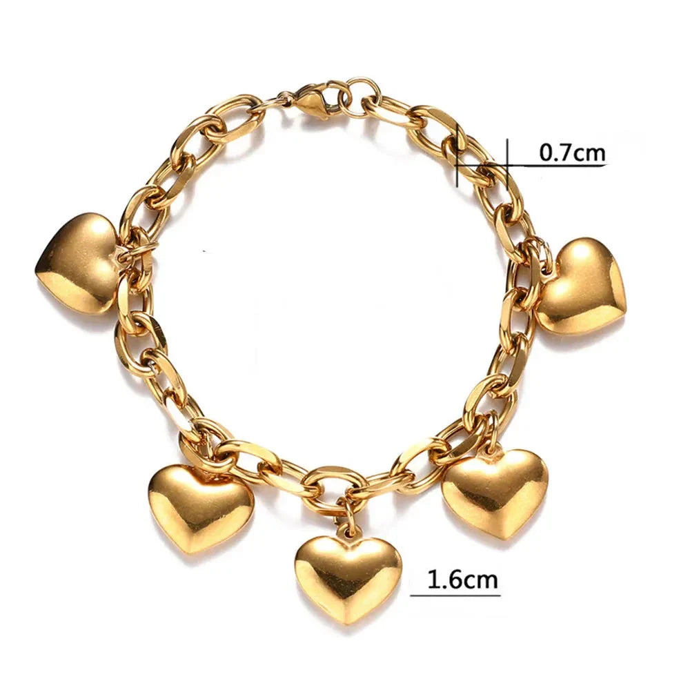 Pulsera 5 Corazones Gourmet Mujer oro