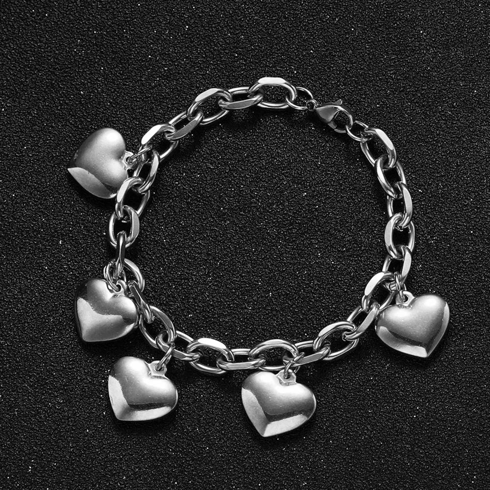 Pulsera 5 Corazones Gourmet Mujer plata