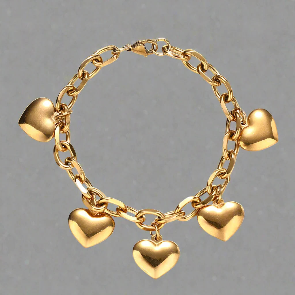 Pulsera 5 Corazones Gourmet Mujer oro