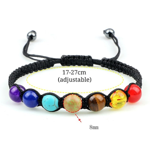 Pulsera 7 Chakras Trenzada Gourmet para Hombre y Mujer con Piedras Reales negro