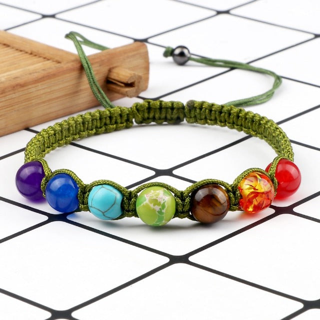 Pulsera 7 Chakras Trenzada Gourmet para Hombre y Mujer con Piedras Reales verde