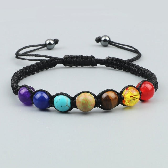 Pulsera 7 Chakras Trenzada Gourmet para Hombre y Mujer con Piedras Reales negro