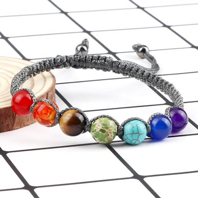 Pulsera 7 Chakras Trenzada Gourmet para Hombre y Mujer con Piedras Reales gris