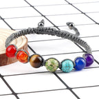 Pulsera 7 Chakras Trenzada Gourmet para Hombre y Mujer con Piedras Reales gris