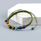 Pulsera 7 Chakras Trenzada Gourmet para Hombre y Mujer con Piedras Reales verde