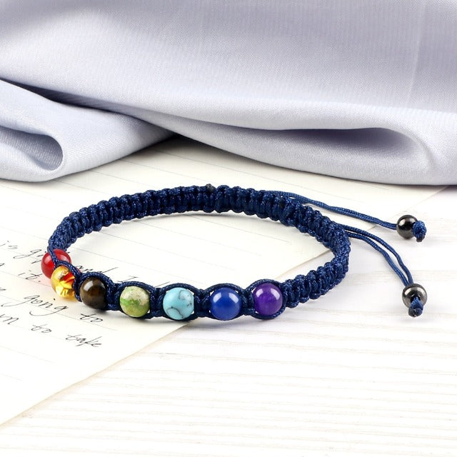 Pulsera 7 Chakras Trenzada Gourmet para Hombre y Mujer con Piedras Reales azul