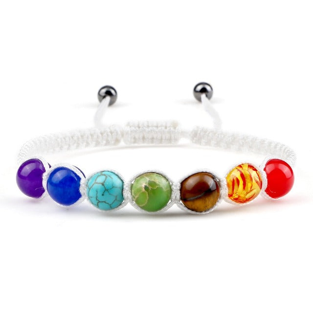 Pulsera 7 Chakras Trenzada Gourmet para Hombre y Mujer con Piedras Reales blanco
