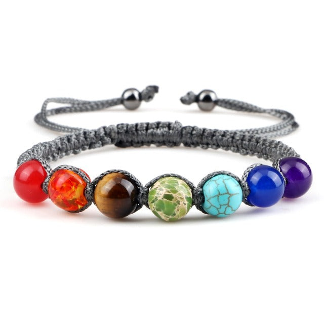Pulsera 7 Chakras Trenzada Gourmet para Hombre y Mujer con Piedras Reales gris