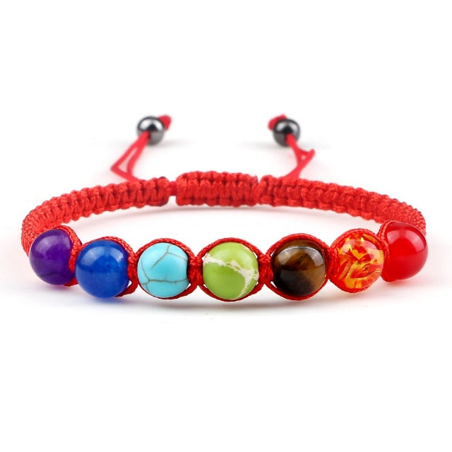 Pulsera 7 Chakras Trenzada Gourmet para Hombre y Mujer con Piedras Reales rojo