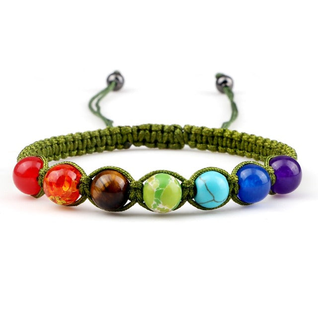 Pulsera 7 Chakras Trenzada Gourmet para Hombre y Mujer con Piedras Reales verde