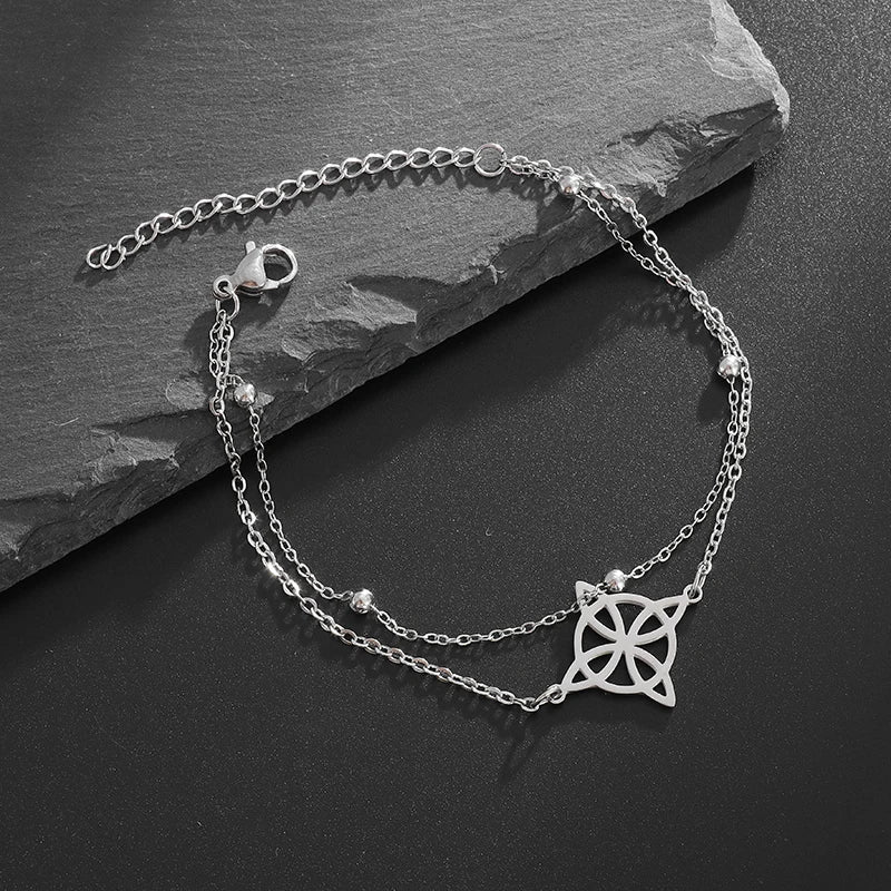 Pulsera de Acero Nudo de Bruja Mujer Pulsera de Protección Wicca plata