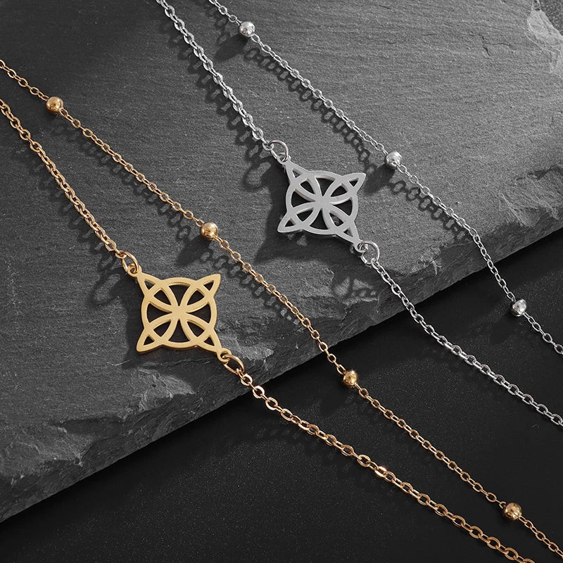Pulsera de Acero Nudo de Bruja Mujer Pulsera de Protección Wicca plata