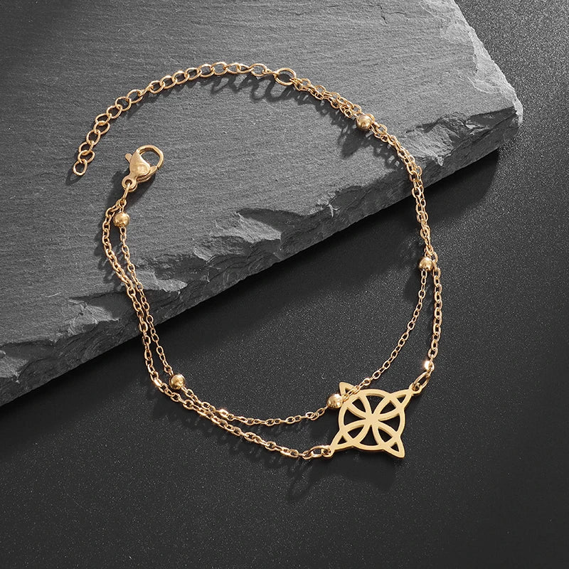 Pulsera de Acero Nudo de Bruja Mujer Pulsera de Protección Wicca oro