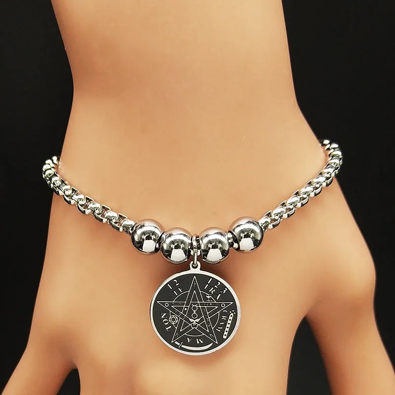 Pulsera de Acero Pentáculo Brujería Pulsera Wicca