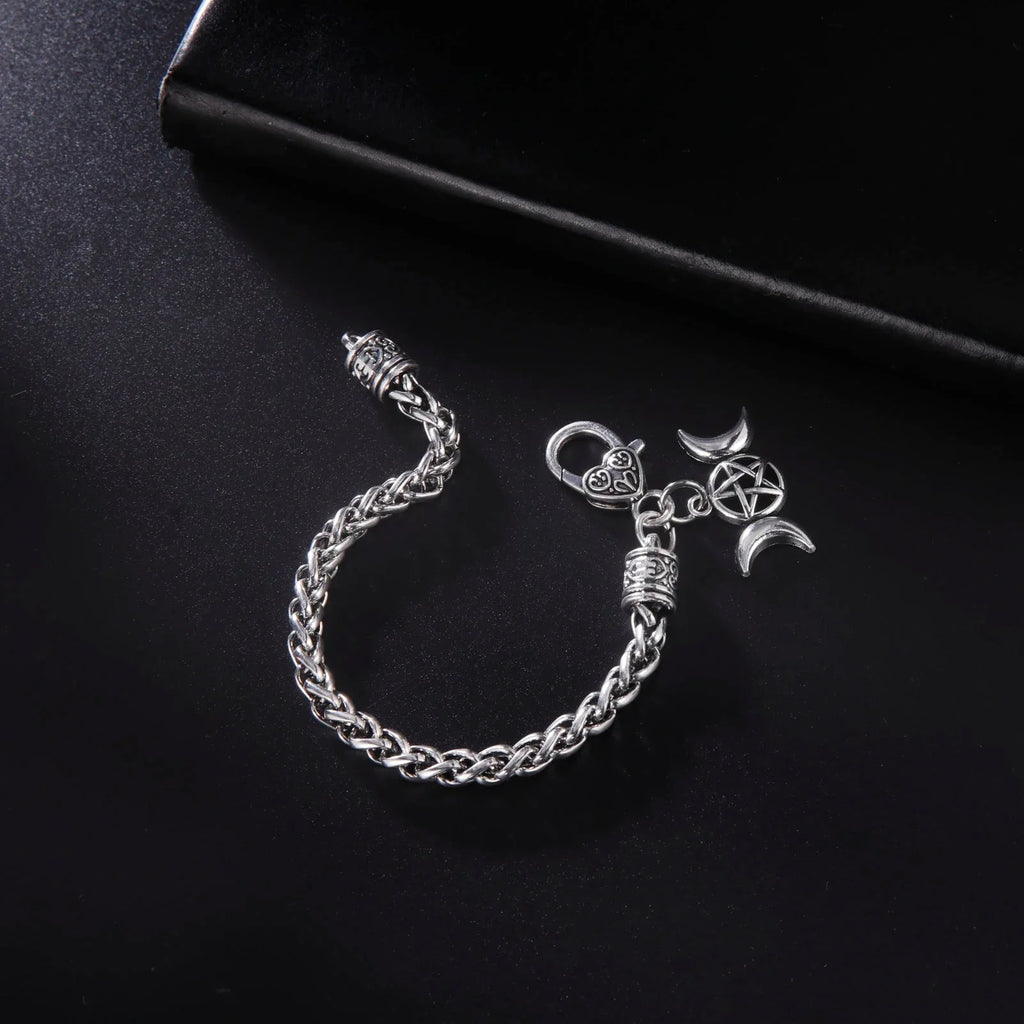 Pulsera de Acero Triple Luna Brujería Esclava Wicca