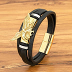 Pulsera Águila de Cuero para Hombre Oro