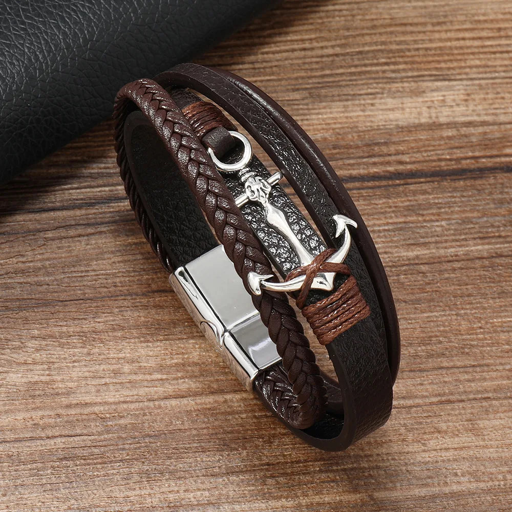 Bracelet ancre en cuir