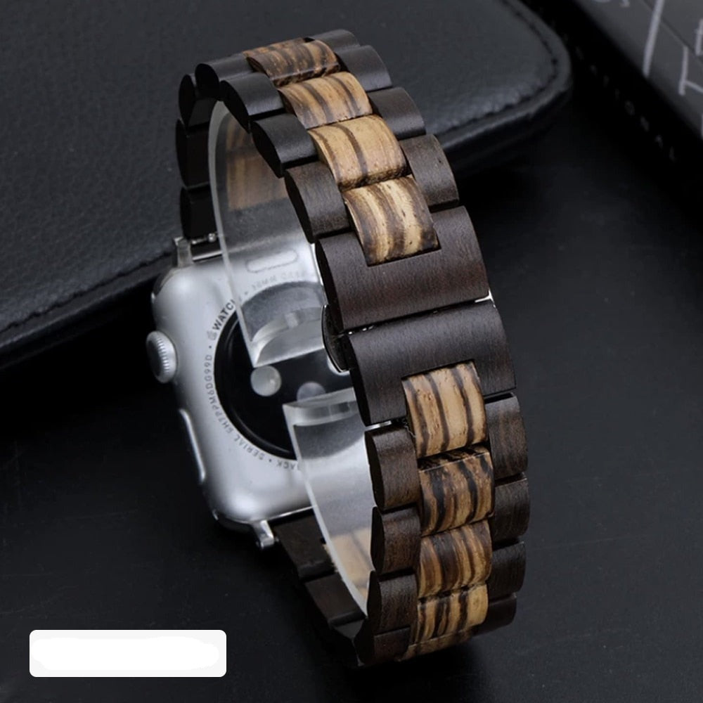Pulsera Apple Watch de Madera marrón claro y negra