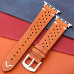 Correa Apple Watch de Cuero Genuino marrón claro y plata