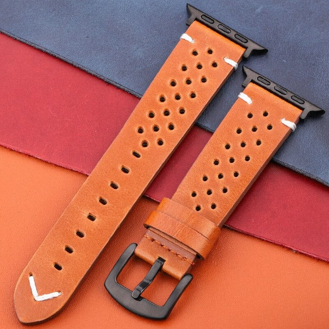 Correa Apple Watch de Cuero Genuino marrón claro y negro
