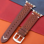Correa Apple Watch de Cuero Genuino marrón y plata