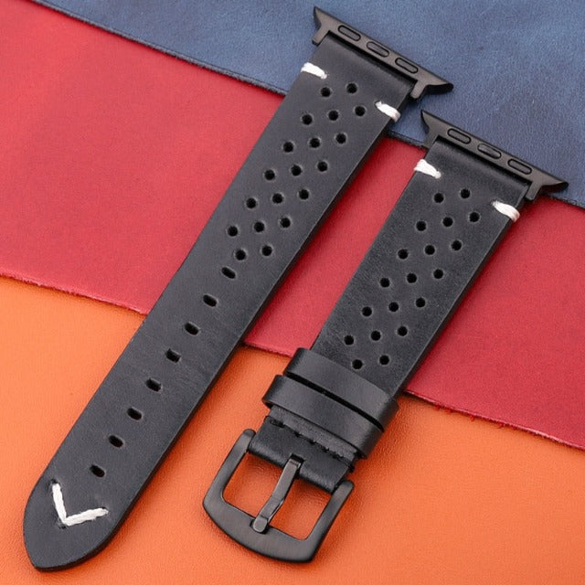 Correa Apple Watch de Cuero Genuino negro y negro