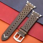 Correa Apple Watch de Cuero Genuino verde kaki y plata