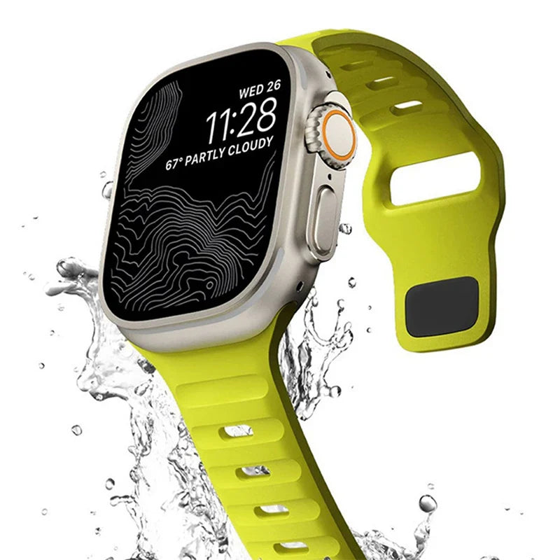 Pulsera Apple Watch de silicona quirúrgica amarilla