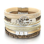 Pulsera Árbol de la Vida Gourmette en Cuero beige