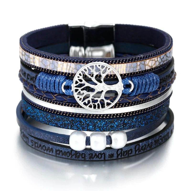 Pulsera Árbol de la Vida Gourmette en Cuero azul